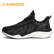 美駱世家（CAMSSOO）春夏跑鞋男女碳板緩震透氣防滑耐磨Boost科技爆米花運(yùn)動(dòng)鞋探路旅 黑白 44