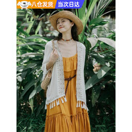 明月歸民族風(fēng)刺繡衫沙灘外搭寬松薄外套波西米亞流蘇開(kāi)衫飄逸夏 S195 白色 均碼