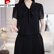 皮爾卡丹（pierre cardin）假兩件時(shí)尚簡(jiǎn)約連衣裙2025夏季新款修身顯瘦氣質(zhì)減齡遮肚遮肉裙子 黑色【帶口袋】 XL 建議115-125斤