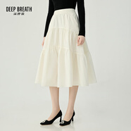 深呼吸DEEP BREATH女裝松緊腰中長(zhǎng)款高腰蛋糕半身傘裙A200335 A200336 米白-常規(guī) XS (1)