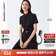 朗姿【尖貨補(bǔ)單】黑白色顯瘦輕禮服襯衫連衣裙女夏新款復(fù)古小黑裙裙子 黑色 M 160/80A