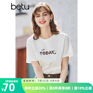 betu百圖女裝春裝新款寬松韓版卡通印花短袖T恤ins潮JD2102T08 白色 L