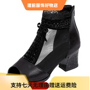 美德美夏季新款舞蹈鞋網(wǎng)紗露趾透氣女鞋廣場舞鞋舞蹈女鞋跨境舞鞋歐美涼 黑色蕾絲 34