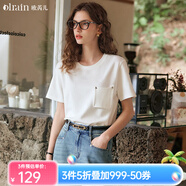 Olrain歐芮兒米白色短袖T恤夏季女裝簡(jiǎn)約寬松別致百搭上衣衣服 米白色 XL