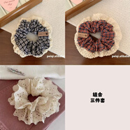 云鹿（YUNLU）ins風(fēng)高顏值英倫學(xué)院風(fēng)藍(lán)色格紋發(fā)圈洋氣法式復(fù)古蕾絲大腸圈發(fā)繩 【黑白格紋+紅色格紋+露絲同款】
