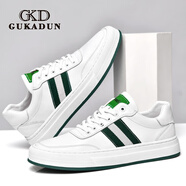 古卡頓（GUKADUN）男鞋牛皮板鞋軟底真皮新款休閑皮鞋百搭男士夏季透氣小白鞋子男 白色 四季款 41