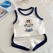 迪士尼（Disney）男女童純棉拼色背心短褲兩件套夏季新款兒童寶寶休閑百搭外穿套裝 藍色[純棉]背心短褲巴斯小新 100