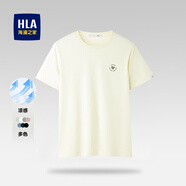 HLA海瀾之家t恤男夏季精致刺繡印花涼感短袖T恤男圓領(lǐng)上衣易穿搭半袖 米杏P5 -涼感 S 165/84A