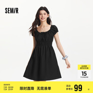 森馬（Semir）連衣裙女收腰蝴蝶結(jié)少女感2025夏俏皮木耳邊方領(lǐng)短裙109325114007
