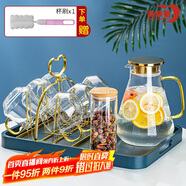 青蘋(píng)果耐熱玻璃冷水壺茶壺11件套 涼水壺水杯杯架托盤(pán)杯刷茶葉罐