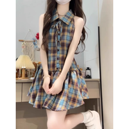衣圖雅法式格紋襯衫polo領連衣裙子女夏季2025年新款甜美學院風學生短裙 格子裙 均碼