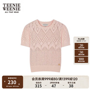 Teenie Weenie小熊春夏鏤空鉤花泡泡袖套頭短款時(shí)髦毛衣針織衫女裝 粉色 L 170