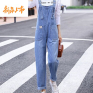 初徑單/套裝 牛仔背帶褲女春秋新款寬松顯瘦時(shí)尚減齡小個(gè)子連體褲 單件藍(lán)色背帶褲 S