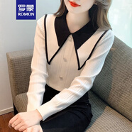 羅蒙（ROMON）早秋季2025新款娃娃領(lǐng)針織衫長(cháng)袖高級感上衣女裝打底小衫洋氣秋冬 杏色 XL -115-125斤