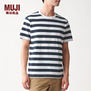 無印良品 MUJI 男式 印度棉天竺編織 粗條紋短袖T ABB02A0S 深海軍藍(lán)X橫條 M