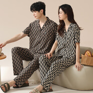 HUALIN FASHION夏季復古格子睡衣家居服棉短袖長(cháng)褲男女通用 642 170 女M