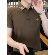 JEEP SPIRIT吉普刺繡珠地棉短袖男夏季松緊口翻領(lǐng)體恤 咖啡色 3XL