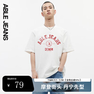 ABLE JEANS男短袖男t恤夏季復(fù)古字體百搭logo印花街頭短袖男t恤 象牙白 S