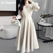 拉夏貝爾（La Chapelle）連衣裙法式連衣裙2025早秋新款今年流行宴會(huì )巨好看長(cháng)袖長(cháng)裙 櫻草黃連衣裙卡碼拍大 S 80-100斤