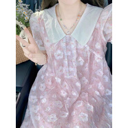 FHHUABD廣州十三行爆款女裝娃娃領(lǐng)碎花連衣裙夏季大碼短袖仙女裙 花色【胖mm/初戀/微胖/氛圍感/高冷/名媛/性感 XL