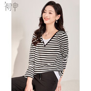 初申春秋長(cháng)袖T恤女設計感假兩件條紋撞色拼接打底衫上衣S13KT2124