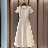 皮爾卡丹（pierrecardin）2025夏季新款端莊大氣設(shè)計(jì)師款別致絕美白色圓領(lǐng)小眾連衣裙D1448 白色 S 100斤以下
