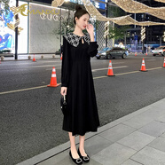 曼蓄秋天連衣裙女長袖2025年秋款黑色設(shè)計感小眾收腰顯瘦a字版型女款 黑色 S
