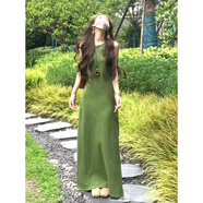 棉致法式復(fù)古吊帶背心連衣裙女夏季2025新款小個(gè)子收腰顯瘦氣質(zhì)長(zhǎng)裙子 綠色小個(gè)子 M 建議95-110斤