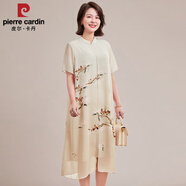 皮爾卡丹（pierre cardin）中年媽媽連衣裙夏裝洋氣國風(fēng)改良旗袍裙2024新款中老年女夏季裙子 白色 2XL (推薦112~127斤)