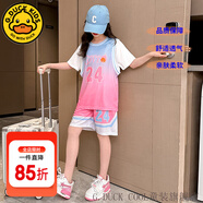 G.DUCKKIDS童裝籃球服女童夏裝套裝兒童速干衣夏季假兩件短袖短褲運動(dòng)裝女孩 女童love24運動(dòng)套裝 130 尺碼7~8歲【120-130cm】cm