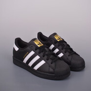 莆田鞋男鞋貝殼頭三條杠經(jīng)典黑白金板鞋男百搭休閑情侶款 黑金色 41