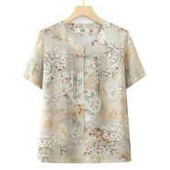 俞兆林（YUZHAOLIN）中老年人夏裝女國風(fēng)套裝媽媽短袖襯衫老人衣服奶奶夏天開(kāi)衫兩件套 黃色上衣 2XL  建議105-120斤 