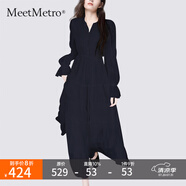 MeetMetro瑪依爾法式浪漫淑女連衣裙女2025春新款優(yōu)雅氣質(zhì)A字長(zhǎng)裙 藏藍(lán)色【現(xiàn)貨閃電發(fā)】 XL