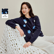 茵曼甜美立體花朵開衫毛衣2025秋女裝新款慵懶針織衫外套 藏青 XL