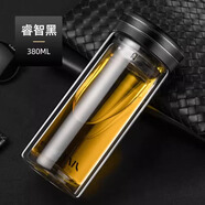 富光健牌水晶雙層玻璃杯300/360/500ml廣告杯x1916泡茶水杯印LOGO 黑色380ml