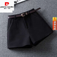 皮爾卡丹（pierre cardin）高檔品牌外穿毛呢短褲女春秋季2025年新款高腰A字靴褲顯瘦配靴子 黑色毛呢 有腰帶 M 建議95-105斤