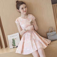 冰洋紅2025夏季時(shí)尚印花連衣裙夏修身顯瘦韓版小清新甜美蝴蝶結露肩裙子 粉色【碼數偏小】 S 【75-85】