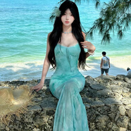 哈魯迪法式性感吊帶連衣裙女2025夏季純欲風(fēng)收腰顯瘦包臀海邊度假魚(yú)尾裙 綠色 均碼 （104斤以?xún)龋?
                                         title=