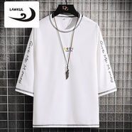浪古 LAWKULt恤男衣服夏季七分袖男士潮流寬松男裝體恤休閑青少年學(xué)生夏裝 白色 2XL
