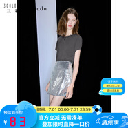 IBUDU2025春季新款純色圓領(lǐng)T恤正肩短袖上衣套頭衫簡約女 深邃灰 M 160/84A