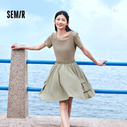 森馬（Semir）【連衣裙合輯】夏天女法式慵懶風(fēng)裙子復古學(xué)院風(fēng)針織裙雪紡碎花裙 Z款工裝風(fēng)短裙-沙卡50401 M