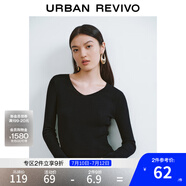 UR秋季新款女裝簡(jiǎn)約基礎(chǔ)百搭休閑修身V領(lǐng)針織衫UWB940008 正黑 S