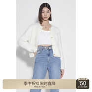 歐時力OCHIRLY 兔毛混紡針織外套女毛衣章仔軟糯秋冬季通勤簡約 米白010 M