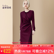 迪菲麗格春季2024新款女裝淑女連衣裙褶皺修身中長(zhǎng)款深紅色裙子可打底 圖片色 3XL