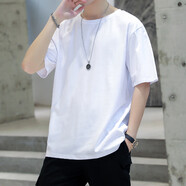 森馬短袖T恤衫男夏季衣服青少年男裝體恤潮流韓版寬松純黑色五分半袖t 白色_T39寬松純色 S _(160cm_100斤)