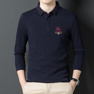 啄木鳥(niǎo)100純棉刺繡長(cháng)袖t恤男春秋商務(wù)休閑中青年吸汗透氣polo翻領(lǐng)衫上衣 7615藏青-單面 100%全棉柔軟舒適 M 165M-100斤--115斤