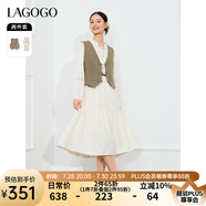 lagogo氣質流蘇系帶連衣裙女拉谷谷2024春秋新款舒適馬甲兩件套 米黃色(K6) L