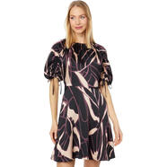 Ted Baker優(yōu)雅印花泡泡袖收腰連衣裙短款女士氣質(zhì)晚禮服春夏通用 Black 均碼 |2