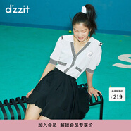 DZZIT地素春季甜酷少女黑色高腰細褶寬松大擺裙半身短裙 黑色 XS