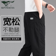 七匹狼（SEPTWOLVES）純棉休閑褲男寬松直筒褲長(cháng)褲2025夏季薄款加肥加大碼多口袋工裝褲 黑色 【純棉】 2XL 【適合170-185斤】